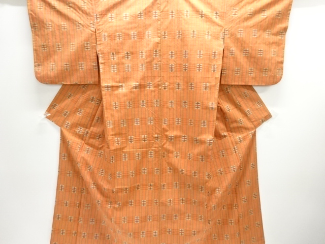 縞に絣柄織り出し手織り紬着物